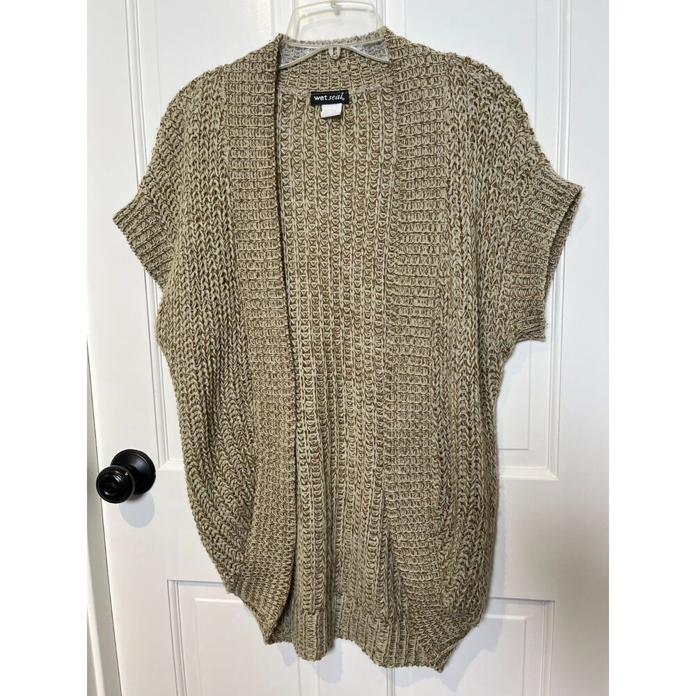 Vintage Y2K Wet Seal Chunky Knit Cardigan Vest L Made USA Cocoon Oversized